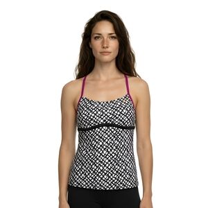 Nike Women's Black and White Tiki Geo Print Tankini Swim Top - Size Small